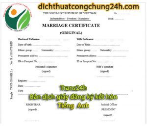 dịch thuật công chứng giấy đăng ký kết hôn (bản dịch)