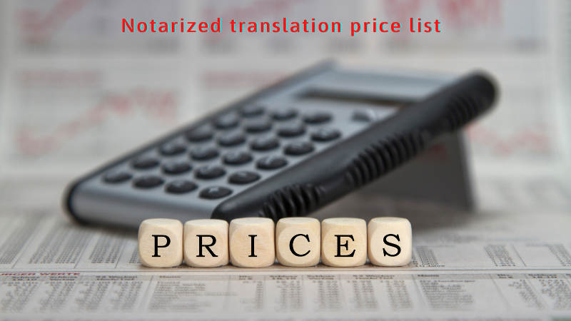 Notarized translation price list